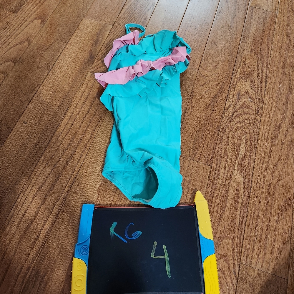 Ruffle girl one piece blue pink swimsuit bathing suit size 4